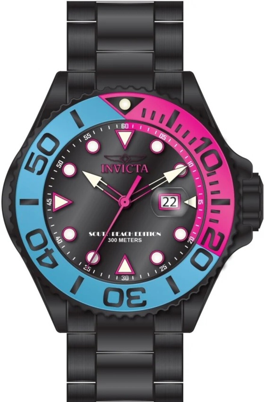 Invicta Grand Diver SOUTH BEACH Quartz Black Dial Men's Watch 48614 - Black